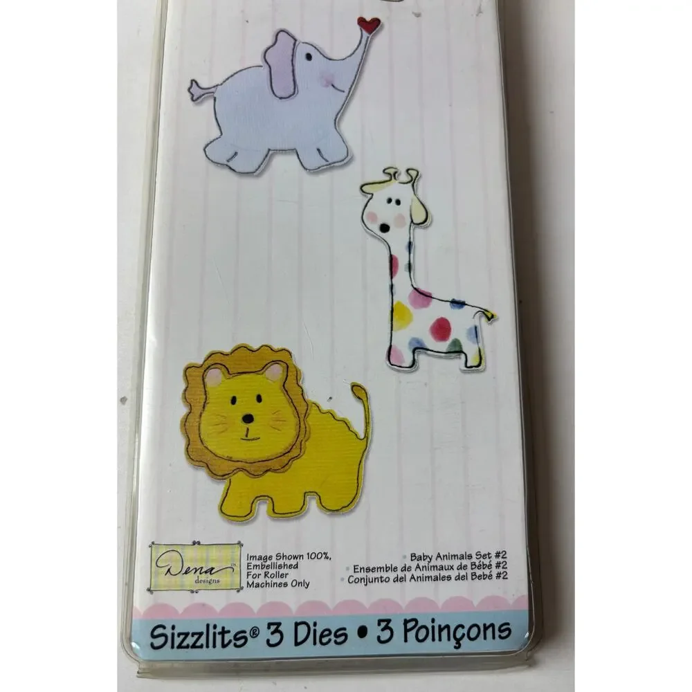Sizzix Sizzlits Baby Animals #2 Die Set 655479 Elephant Giraffe Lion Dena